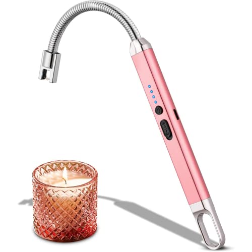 LePetitFeu Allume Gaz électrique Rechargeable USB, Allume Bougie à Arc électriques avec Bouton de Sécurité et Indicateur Batterie à LED, Briquet sans Flamme pour Maison, Cuisine et Barbecue