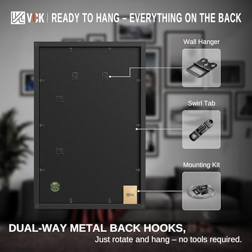 Image of VCK 24x30 Poster Frame Solid Wood Black 3 Pack Picture Frames 24 x 30 Inches with Wall Mounting Hanging
