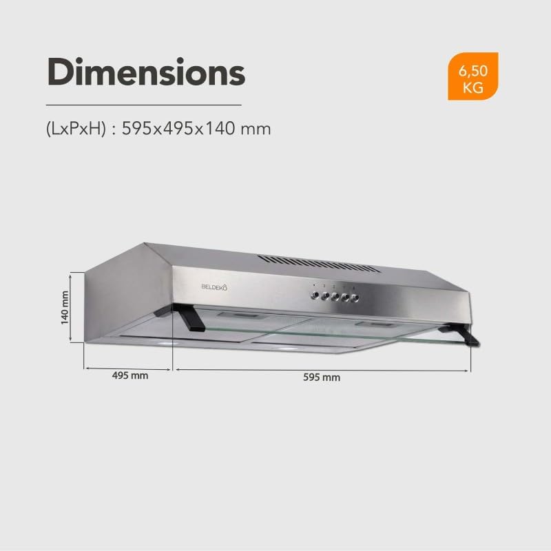 BELDEKO Hotte Casquette Visière 60 cm - Inox - 3 Vitesses Éclairage LED - Évacuation ou Recyclage - Marque Française