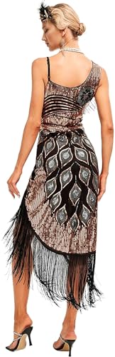 Image of Peacock-inspired 1920s Gatsby Beaded Flapper Sling Dress Womens Vintage Cocktail Dress W /Complete Accessories Set