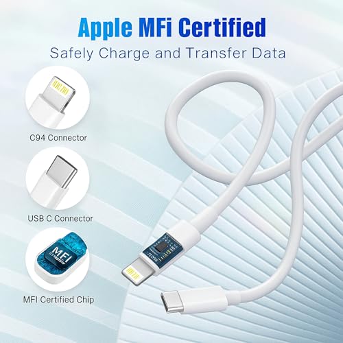 Image of KALIAT 20W USB-C To Lightning Charger For iPhone A- Mfi Certified Fast Charging Adapter With Cable|Apple Type-C Power Plug For iPhone 14 /13 /12 /11 Pro Max,iPad,Airpods,XR,8 Plus A- Wall Charger,White