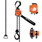 YATOINTO Mini Lever Chain Hoist 1/2 Ton 1100 lbs Lever Hoist 5 ft Ratchet Chain Puller Hoist 2 Heavy Duty Hooks Industrial Grade Steel Construction (1100lb 5ft)