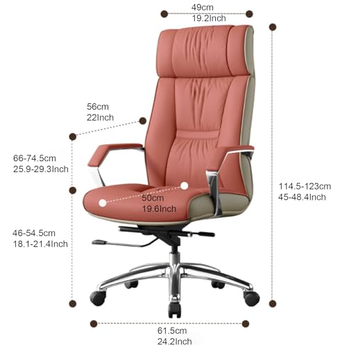 Sedia da Ufficio direzionale, Sedia da Computer in Vera Pelle, Sedia Girevole ergonomica con Schienale Alto, Sedia presidenziale con inclinazione dello Schienale e Regola(Orange-One Size)
