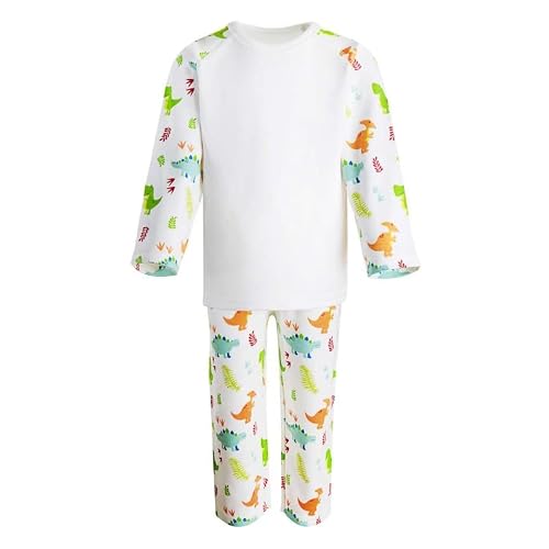 Dinosaur Blank Pyjamas for Embroidery - Vinyl - HTV - DTG - Boy - Girl - Unisex - Various Sizes - Cotton (as8, age, 5_years, 6_years) White