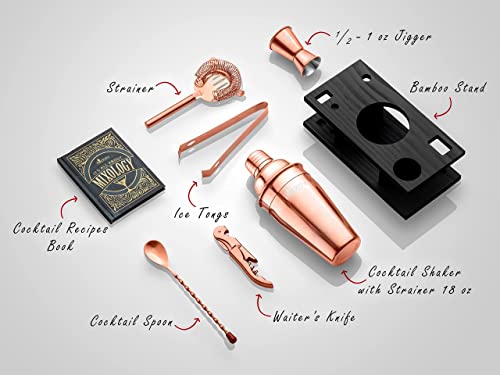 Rocksly Mixology Bartender Kit And Cocktail Shaker Set For Drink Mixing | Mixology Set With 6 Bar Set Tools And Pinewood Stand Makes It The Perfect Home Cocktail Kit | Complete Bartender Kit (Copper) #TOP4