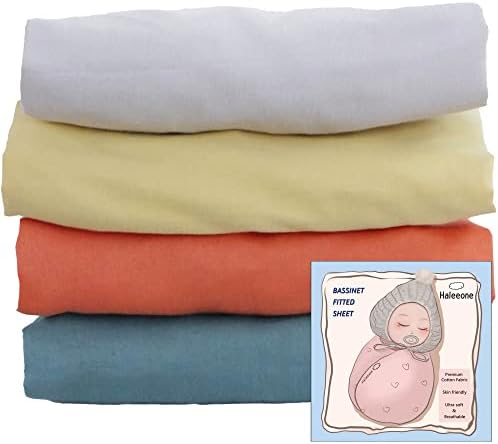 100% Cotton Bassinet Fitted Sheets 4 Pack 33x20 for Baby Delight, Mika Micky, Dream On Me, ANGELBLISS and Other Rectangular Bedside Sleeper Mattress, Soft and Breathable Fitted for Boys and Girls