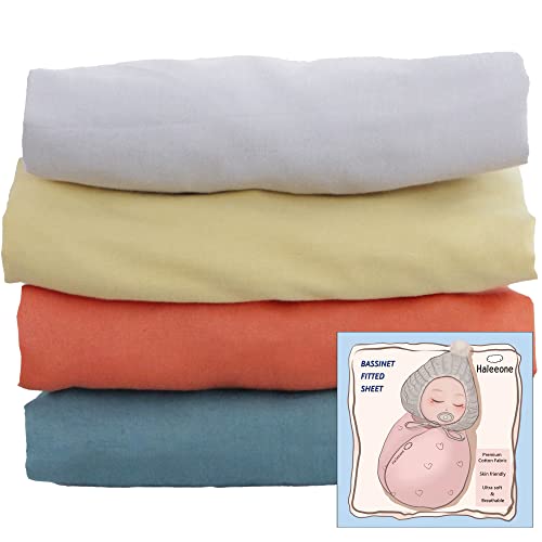 100% Cotton Bassinet Fitted Sheets 4 Pack 33X20 For Baby Delight, Mika Micky, Dream On Me, Angelbliss And Other Rectangular Bedside Sleeper Mattress, Soft And Breathable Fitted For Boys And Girls #TOP23