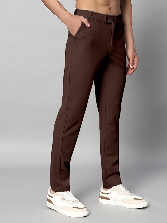 Image of Mehrang Men's Slim Fit Formal Trousers, Black, Regular Waist with Side Pockets