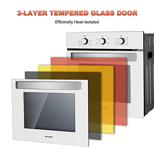 24" Single Wall Oven, Thermomate 2.3 Cu.ft. Electric Wall Oven With 5 Cooking Functions, 2000W White Built-In Ovens With Mechanical Knobs Control, Etl Certified #TOP3