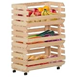 Geecher Carrello Portaverdure, Mobile da Cucina con Ruote Girevoli 57x30x80 cm in Legno Massello di Pino per Organizzazione Cucina