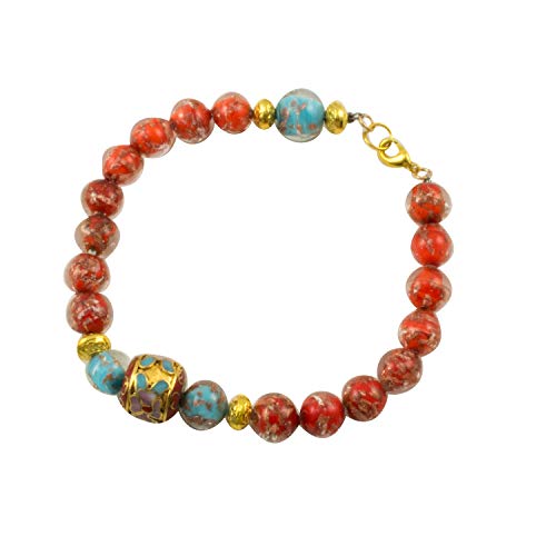 Just Give Me Jewels Genuine Venice Murano Sommerso Aventurina Glass Bead Strand Bracelet in Red with Genuine Cloisonne 8