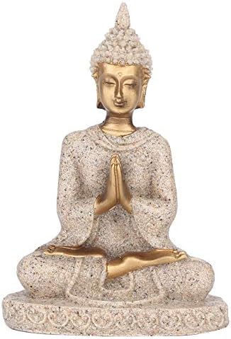 BORDSTRACT Small Buddha Statue, Carved Statue, 3.1 inch Mini Sandstone Guanyin Statue, Buddha Statue for Home Decor, Meditation, Feng Shui, Gift (Golden A)