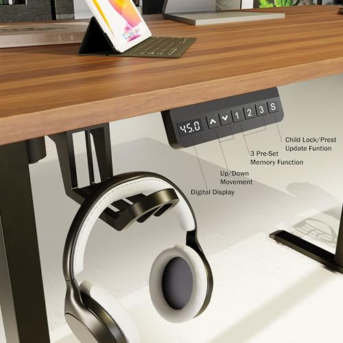 Image of H22 Electric Height Adjustable Standing Desk | 120x60 cm Sit-Stand Office Table | Walnut Top with Black Frame | Motorized Desk for Home Office | 1-Year Warranty Free Installation