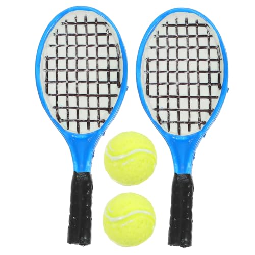 CORHAD 4 Piezas Miniaturas de Raquetas de Tenis con Bolas para Decoración de Casa de Muñecas Simulado Resistente y Adorable para Accesorios Color Aleatorio