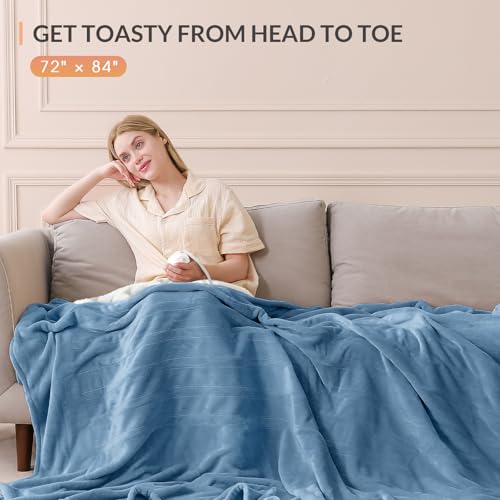 Image of HOMLYNS LuxeHeat Heated Blanket Electric Blanket Full Size, Soft Flannel Sherpa Heating Blanket with 10 Heat Settings, 1-10 hrs Timer Auto Shut Off (72x84 inches, Blue), Only for 120V Voltage Use