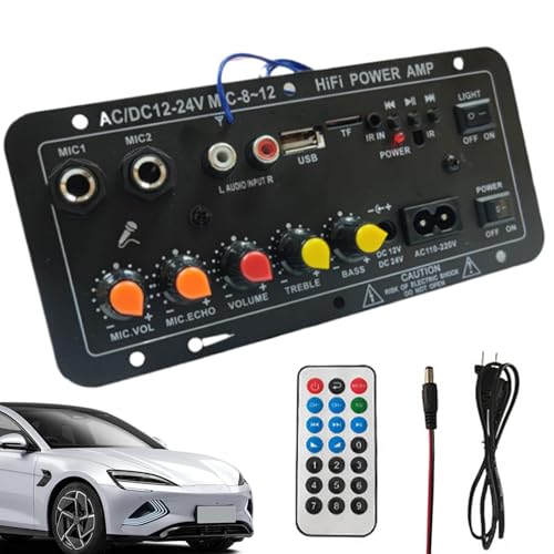 Tablero de amplificador de alimentación de audio de automóvil, placa de amplificador de audio de automóviles | Módulo de AMP estéreo de 12V y 24V con pantalla digital | Tablero de altavoz inalámbrico