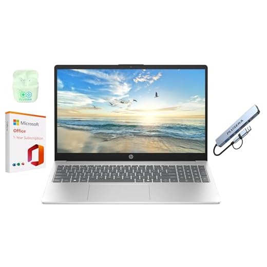 HP 15.6" Business Laptop with Microsoft Office 365 with Copliot AI & 1TB OneDrive, 16GB RAM 128GB SSD, Quad-Cores Intel Processor, Windows 11, PLUSERA Earphones & 8-in-1 Hub Included, Natural Silver