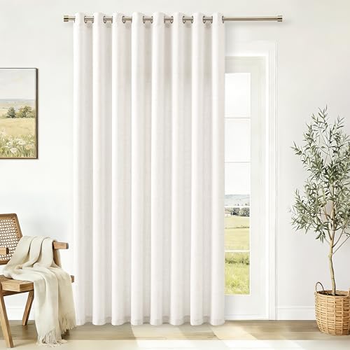 Image of Beige White Extra Wide 100 Inch Linen Curtains 84 Inch Length | Room Divider, Sliding Door, for Living Room, Semi Sheer, Light Flitering, Grommet, Privacy, Farmhouse, Ivory Cream, 100x84