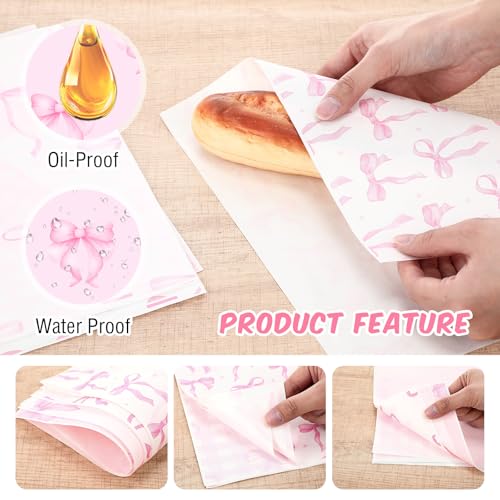 Reallnaive 600 Pcs Pink Bow Wax Paper Sheets 12 x 12 Inch Parchment Deli Tissue Paper Sandwich Wrapping Sheets Food Basket Liners for Kitchen Restaurant Baking Supplies, 6 Styles by Reallnaive - Used condition - Image 3