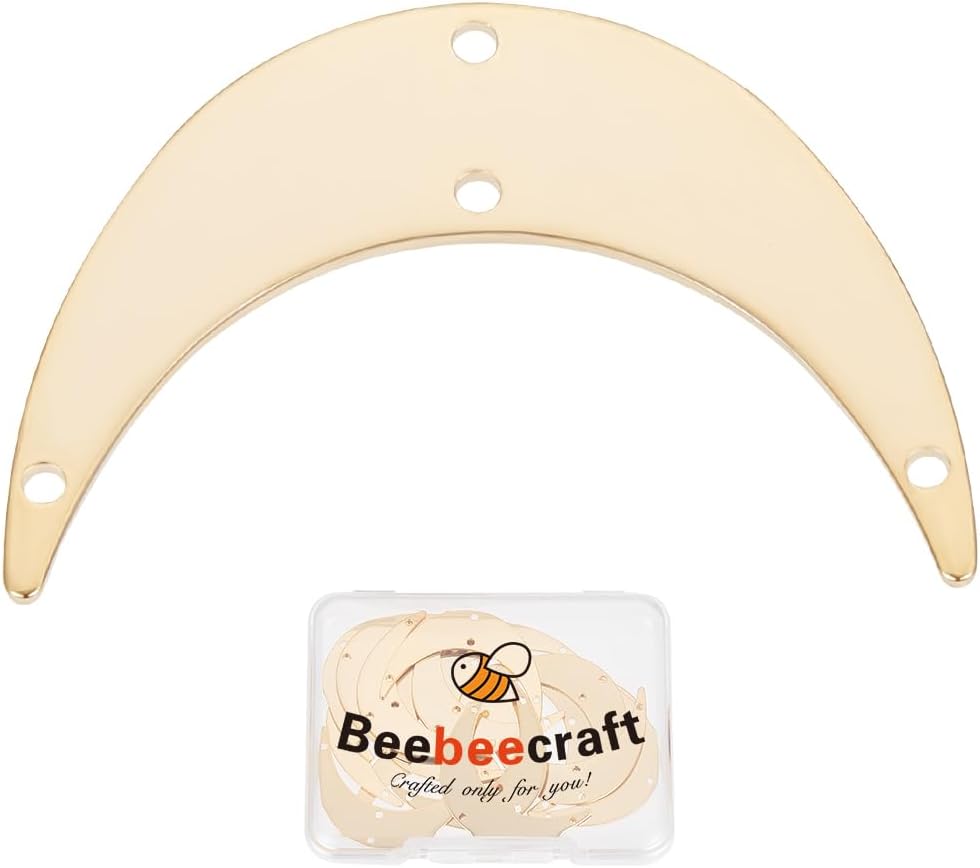Beebeecraft 1 Box 20Pcs Moon Connector Charms 24K Gold Plated Brass Crescent Moon Links Connector with 4 Hole for Jewelry Making DIY Bracelet Necklace