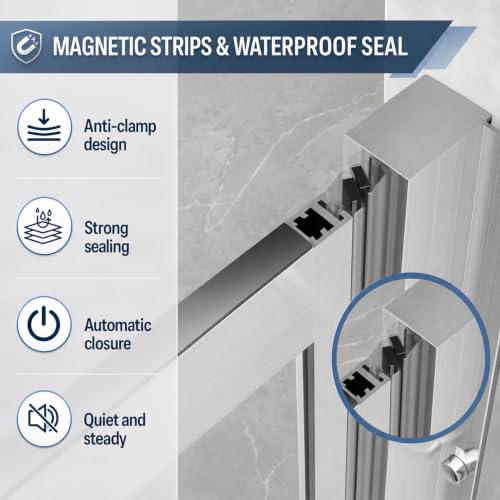 Image of 33-37 inch W x 72 inch H Pivot Shower Door, 3 /16 inch(5mm) Glass, Brushed Nickel
