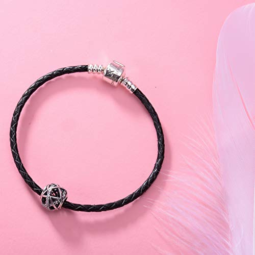 Changeable 7.5" Inchs Leather Charm Bracelet, 925 Sterling Silver Snake Chain Barrel Clasp Jewelry Fit Pandora Charm Birthday Gift For Women, 19 Cm Black Braided #TOP1