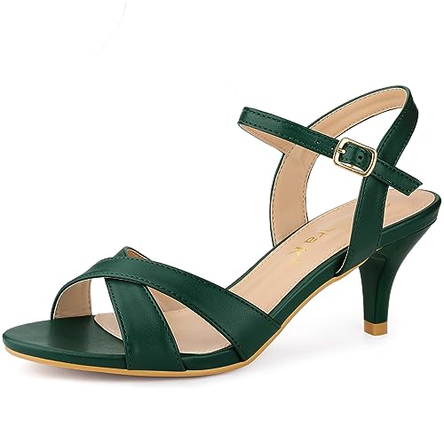 Image of Allegra K Women's Cross Straps Kitten Heel Sandals Dark Green 6 UK/Label Size 8 US
