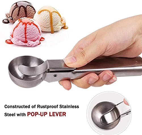 Image of Sakoraware Stainless Steel Easy Trigger Icecream Scoop |ice Cream Spoon | Large Size Multifunctional Durable| Smooth Trigger for Effortless Scooping of Ice Cream Sorbet - 1 Piece Silver Color