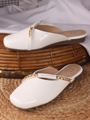 Image of Carlton London Women's Glossy Chain Detail Comfort Mules