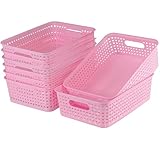 8 Pack Small Pantry Organization and Storage Bins - Household Organizers for Laundry Room, Bathrooms, Bedrooms, Kitchens, Cabinets, Countertops, Under Sink or On Shelves (Pink)