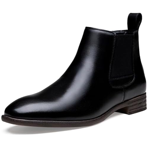 Jousen Chelsea Boots Men Polished Leather Dress Boots Stylish Classic Retro Slip On Boots for Men
