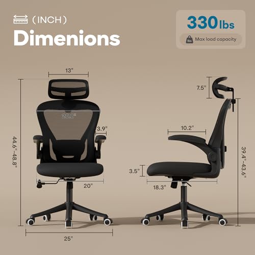 Image of Ollega Ergonomic Office Chair with Memory Foam Seat, Computer Desk Chair | 3.5 inch Memory Foam Cushion, 3D Adjustable Headrest, Lumbar Support, Flip-Up Armrests, Breathable Mesh, 330LBS Weight Capacity