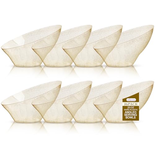 Liacere 16Pcs 20oz Gold Plastic Serving Bowls Angled for Wedding,Party
