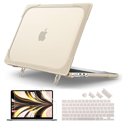 Batianda Heavy Duty Case for New MacBook Air 13.6 inch 2026 M5 2025 M4 Chip 2024 2022 Release, Ergonomic Foldable Kickstand (Holds 20lbs) Matte Translucent Protective Cover with Keyboard Skin, Khaki