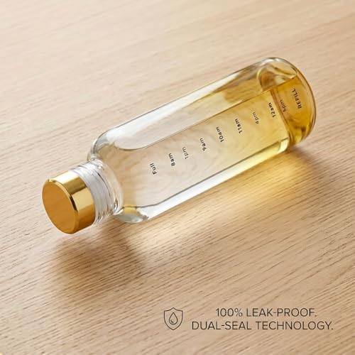 Image of Glass Water Bottle for Adults, Student Direct Drinking Freezer Safe, Leak Proof, Gym Travel On-The-Go Hotel-Style Design Borosilicate Glass Water Bottle With Time Marker (Yellow)
