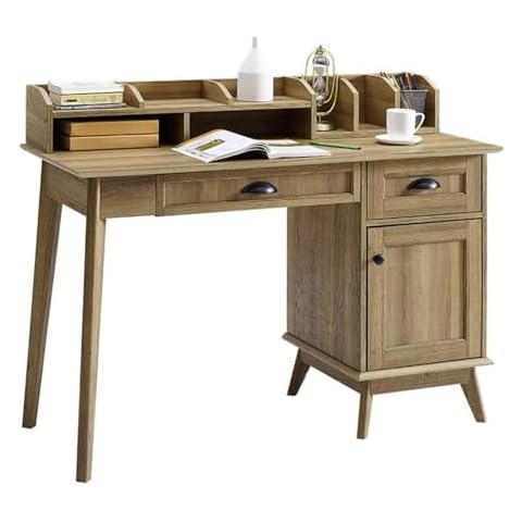 Newport Series Home Office Writing Computer Desk With Hutch| Storage Drawers and Cabinet | Sturdy and Stylish |Easy Assembly | Laptop PC Workstation | Golden Oak Wood Look Accent Living Room Furniture Cover