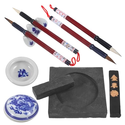 Juego de caligrafía oriental vintage de madera y cerámica el regalo ideal para aficionados al arte