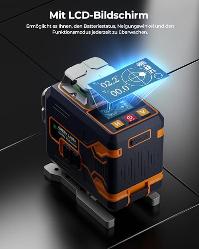 Kreuzlinienlaser 4x360, CIGMAN APP Intelligente Kontrolle Selbstnivellierend Laser Wasserwaage, mit Wiederaufladbarer Lithium-Batterie, Baulaser Kreuzlaser Grün für Innenbereich Bauste, (CM-S02)