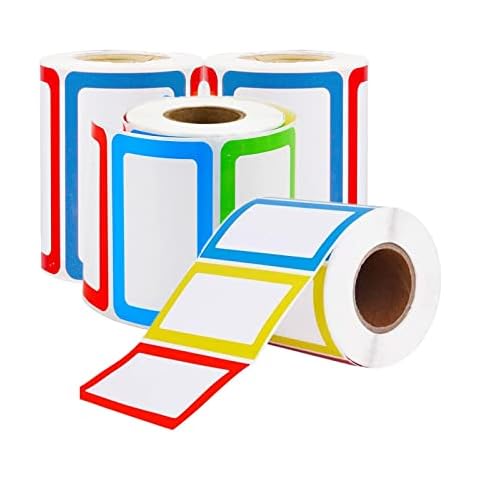 Name Sticker Labels, Name Tags, Coloured Self-Adhesive Labels Suitable for Kitchen, Children's Clothing, School and Office, 89 x 57 mm (4 Rolls/800 Stickers) Cover