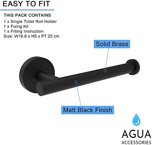 Agua Accessories Black Toilet Roll Holder Wall Mounted for Bathroom Kitchen, Classical Round Toilet Paper Holder, Stainless Steel Tissue Holder, 12 Years Guarantee