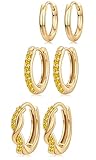 Inerney Juego de aretes de aro dorados para mujer, delicados aretes pequeños de plata de ley para múltiples perforaciones, joyería hipoalergénica, aretes de cartílago de circonita cúbica trenzada de