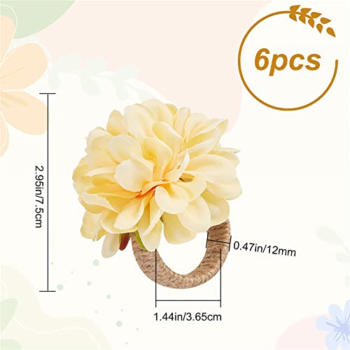 CRASPIRE Flower Napkin Rings Set of 6 Yellow Artificial Napkin Rings Floral Napkin Holder Rings Burlap Cord Napkin Buckle Handmade Napkin Loop Bionic Twine Dinner Wedding Table Decor - Image 2