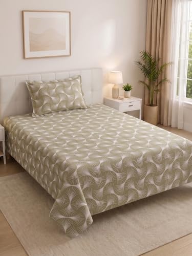 Image of Mafatlal 130 GSM Pearl Printed Single Bedsheet with 1 Pillow Cover | 60 x 90 Inches | Cozy Microfiber Bedding | Smooth Texture, Shrink Resistant, Vibrant Colors, Long-Lasting Quality | Khaki Green
