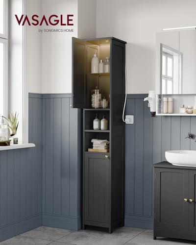 Colonne SDB 170 cm éclairée, étagères réglables VASAGLE