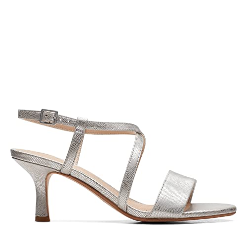 Clarks Amali Buckle Womens Heeled Sandals 7 UK Silver Metallic