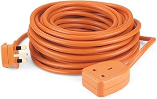 1 Way Gang Single Socket Mains Power Extension Lead 13A Fused UK 3Pin Plug - 15 Metre Cable, Orange