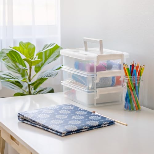 Image of IRIS USA 1 Qt. Plastic Storage Bins with Lids, 4 Pack, Craft Storage Container, Sensory Bin, Organizing Containers for Home, Office & Art Supplies, Stackable, White