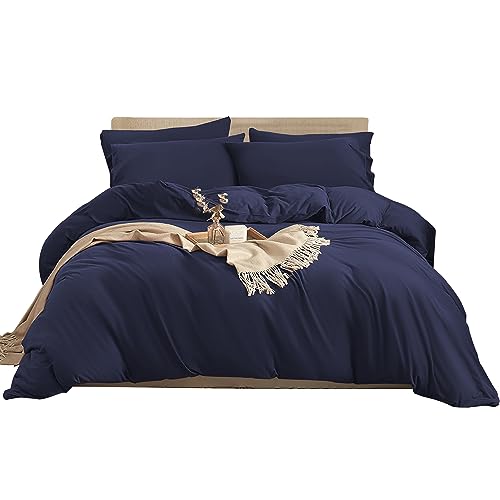 Imperial Rooms King Size Duvet Cover Sets – Brushed Microfiber 3 PCs Plain Navy Bedding Set with Pillow Cases – Button Closure Ultra Soft Quilt Bed Cover (230 x 200 Cm)