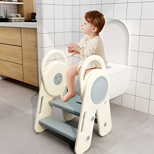 Benarita Step Stool For Toddler 3 Step Stool, Kids Foldable Step Stool For Bathroom Sink, Kitchen Counter Standing Tower, Step Ladder With Handles And Non-Slip Pads For Toilet Potty Training,Blue #TOP5