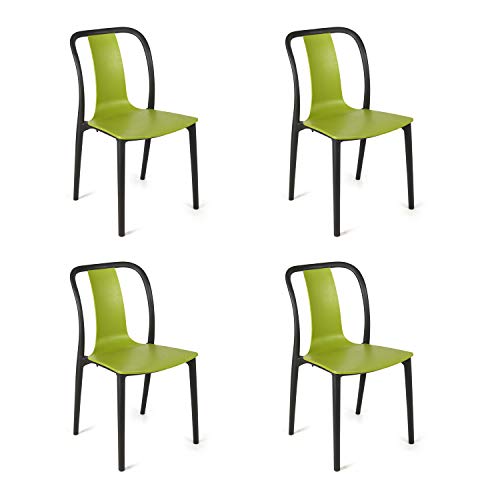 Image of Cello Cheer Chair (Green and Black, Set of 4) | Strong and Durable | Easy to Clean | Chair for Living Room, Bed Room, Kitchen, Office Room, Outdoor | 3 Years Warranty